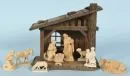 Weihnachtskrippe – Holz, braun gebeizt, 22 x 23 x 12 cm, mit 9 Holzfiguren, H= 3-10 cm;
