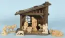 Crèche de Noël – bois teinté brun, 22 x 23 x 12 cm, avec 9 figurines en bois, H= 3-10 cm