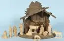 Crèche de Noël – bois, teinté brun, 23 x 27 x 13 cm, avec 11 figurines en bois, H= 2,5-8 cm