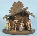 Crèche de Noël – bois teinté brun, 25 x 27 x 13 cm, avec 4 figurines en bois polychromes