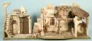 Crèche de Noël – bois/masse à spatuler, peinte, forme de bâtiment en ruine avec appentis, 54 x 125 x 38 cm, moderne, sans figures