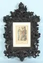 Cadre en bois, teinté brun, décor d'acanthe sculpté et ajouré, fenêtre 26 x 18,5 cm, total 61 x 38 cm