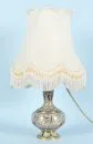 Table lamp – brass baluster stem, coloured cloisonné decor, metal mount, fabric shade, 1 socket, H= 54 cm