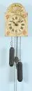 Wall clock - painted dial clock – wood, beige front with painted floral decor and Roman numerals, pendulum, 2 weights, 21 x 15 x 11 cm