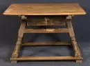 Table paysanne – chêne massif, 4 pieds tournés évasés sur ceinture périphérique, 1 tiroir, 73 x 108 x 95 cm