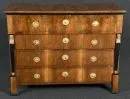 Commode – notenhout, deels geëboniseerd, plintpoten, 4 laden, zijkanten halve zuilen in karyatidevorm, 100 x 130 x 65 cm, 19e eeuw