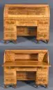 Secrétaire cylindre – cerisier/noyer, décor de panneaux marquetés, 6 pieds tournés, 11 tiroirs en bas, 4 tiroirs et 1 étagère à l'intérieur