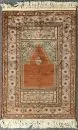 Kayseri prayer rug, Turkey, 83 x 120 cm – silk on wool, red field, prayer arch with lamp motif, surrounded by floral motifs, light blue main border