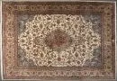 Kork-Tabriz rug, Persia, 295 x 398 cm – wool, light background, multicolored medallion, surrounded by floral motifs with birds, beige main border, signed