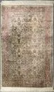 Seiden-Hereke, China, 155 x 249 cm – on silk, very finely knotted, light background, patterned with floral motifs, red main border, stained