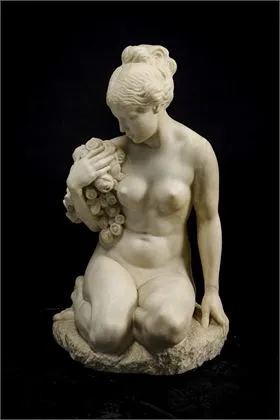 STUNDL, Theodor (1875 Brunndorf - 1934 Hohenberg). Große Marmorskulptur eines Frauenaktes mit Blumen