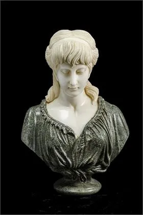 BELLOC, Jean-Baptiste (1863 Pamiers - 1919 Paris). Grote tweekleurige marmeren buste van een jonge vrouw