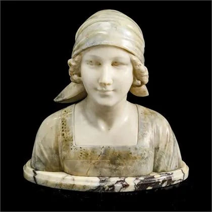 D'ASTE, Joseph (1881 Neapel - 1945 Paris). Mehrfarbige Onyxbüste einer jungen Frau mit Kopftuch
