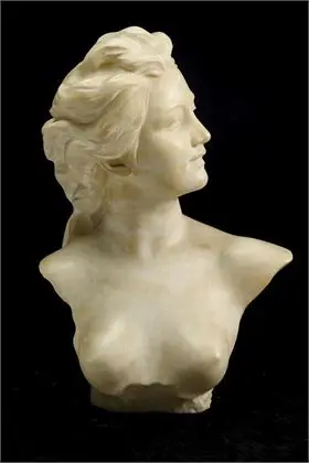 LAMBEAUX, Jef (1852 Anvers - 1908 Bruxelles). Buste en albâtre d'une jeune femme
