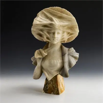 POCHINI, G. Buste Art nouveau d'une fille avec grand chapeau et voile