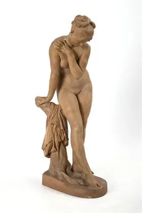 SCHOENEWERK, Pierre Alexandre (1820 Paříž - 1885 tamtéž). Velký terakotový akt: Koupající se