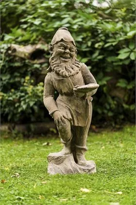 Ungewöhnliche Gartenskulptur aus Sandstein - Lachender Zwerg mit Palette