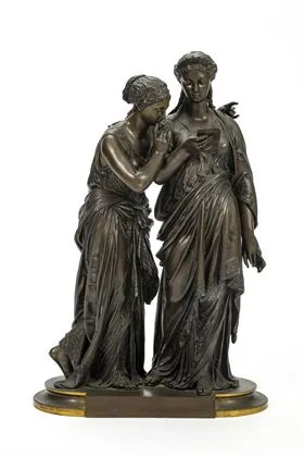 GRÉGOIRE, Jean-Louis (1840 Parijs - 1890 aldaar). Bronsgroep met brief