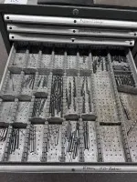 1 tool drawer cabinet, 10 drawers with contents (one drawer missing)