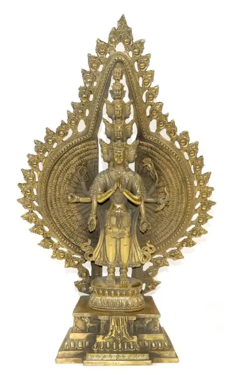 Sahasrabhuja Avalokitesvara – Brąz ze złotą patyną, Nepal/Tybet, około 1800