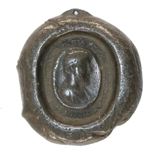 Charlemagne – Cast metal plaque with portrait and inscription
