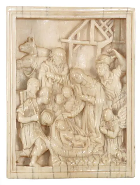 Krippe, – Krippendarstellung als Elfenbein-Wandtafel