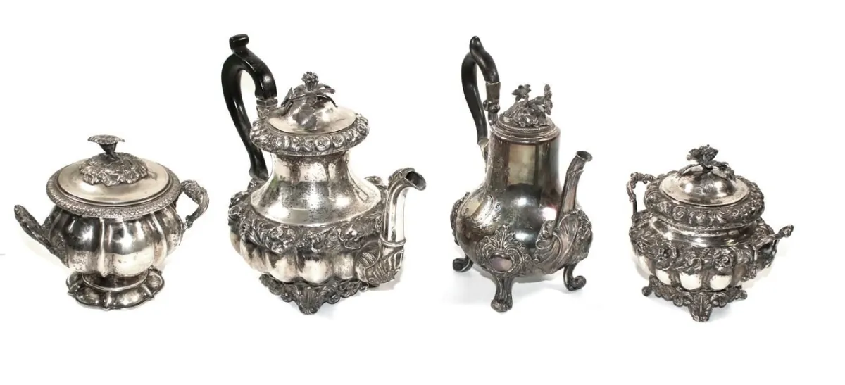 Historicism – Silver jugs and two sugar boxes