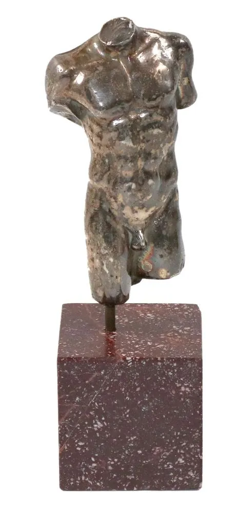 Italy – Silver torso in antiqued style on marble base
