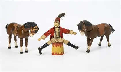 2 chevaux et dompteur de cirque Humpty Dumpty. Albert Schoenhut