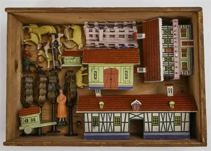 Rare boîte avec maisons, animaux et figures - « Schäferei »