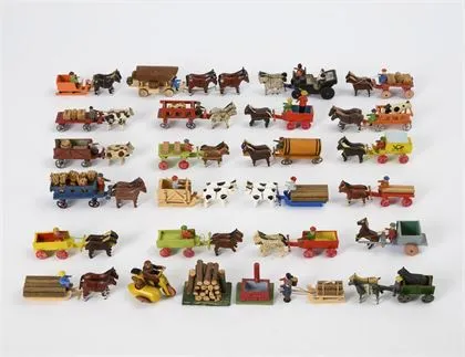 Lot de 24 attelages miniatures. Erzgebirge