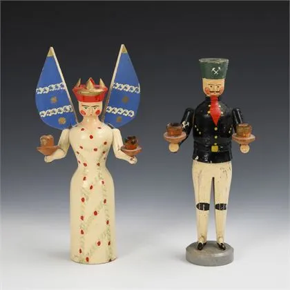 2 figures de bougeoirs. Atelier Füchtner, Oberseiffenbach