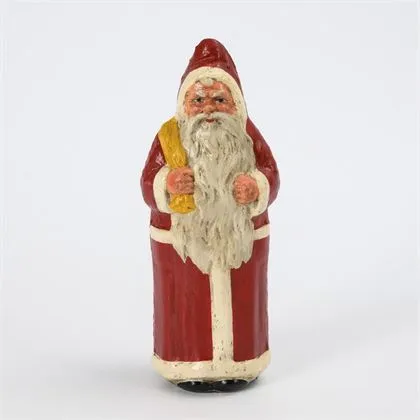 2 oude kartonnen Kerstmannen, sneeuwkinderen en kleine kerstboom
