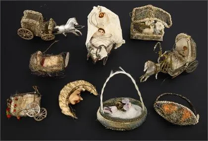9 pièces anciennes décorations de sapin de Noël avec fils léoniques