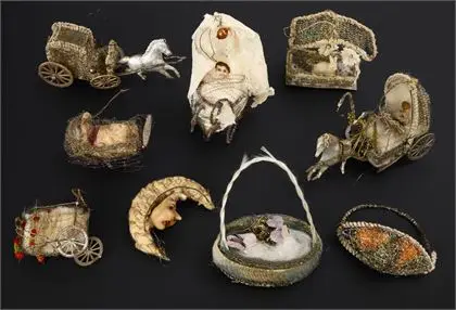 9 pièces anciennes décorations de sapin de Noël avec fils léoniques