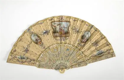 Éventail rococo historique avec scènes pastorales