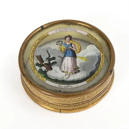 Boîte ronde Biedermeier avec peinture sous verre