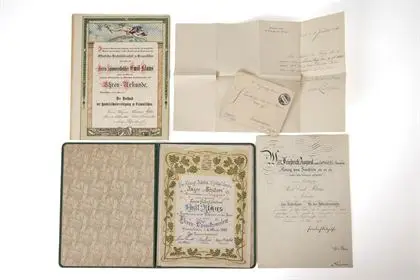Liasse de documents provenant d'un industriel saxon, avec signature du roi de Saxe