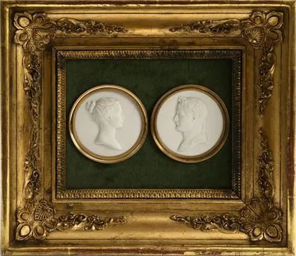 Cadre avec 2 plaques portraits : Napoléon et Joséphine