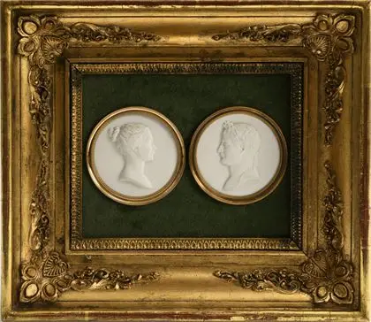 Cadre avec 2 plaques portraits : Napoléon et Joséphine