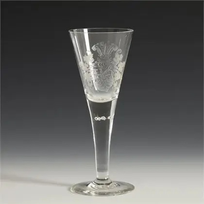 Verre à pied étudiant avec gravure de blason et dédicace. Verrerie Josephinenhütte, Schreiberhau