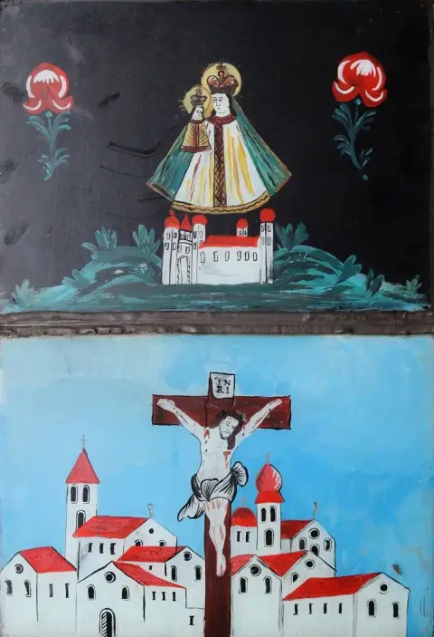 Reverse glass painting. – 9 works on glass from the 19th and 20th centuries
