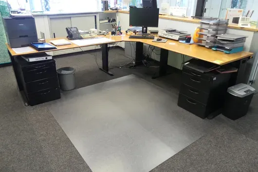 Corner desk & desk container, without contents