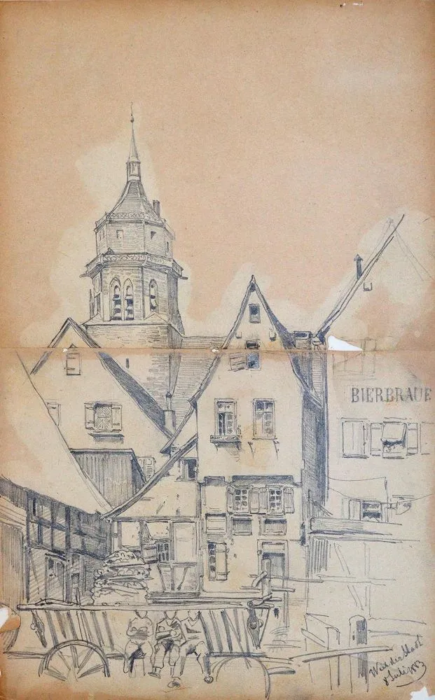 Six – dessins au crayon de 1882/83 avec différents motifs de la ville