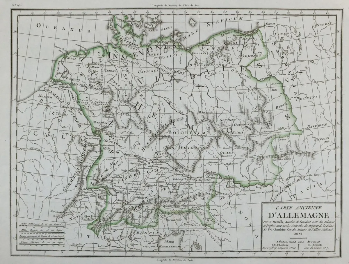 Mapa Německa. – 8 částí z 9dílné mědirytinové mapy
