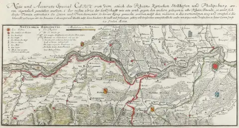 Rheinlauf. – Neüe und Accurate Special Carte von dem Stück des Rheins zwischen Stollhofen und Philipsburg, worin eigentlich