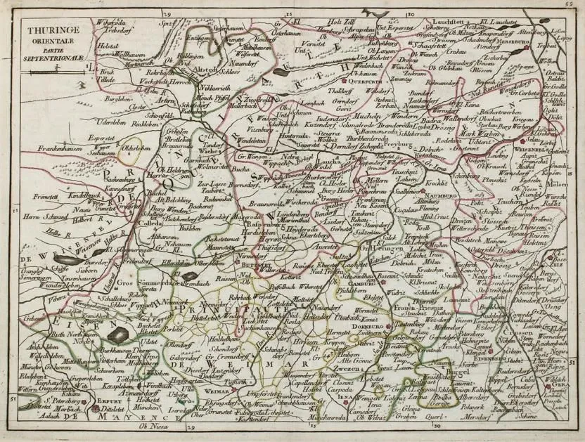 Saxony – and Thuringia. 18 partly coloured copper engravings from G. L. Le Rouge "Atlas nouveau portatif", 1760