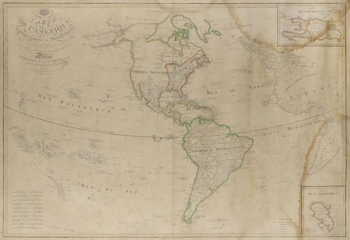Mapa – de l' Amérique Septentrionale et Meridionale, ou se trouvent les Decouvertes les plus nouvelles, et les trois V