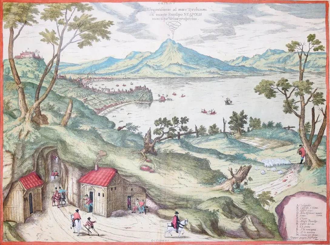 Pozzuoli. – 2 paysages du lac d'Agnano, encadrés d'ornements