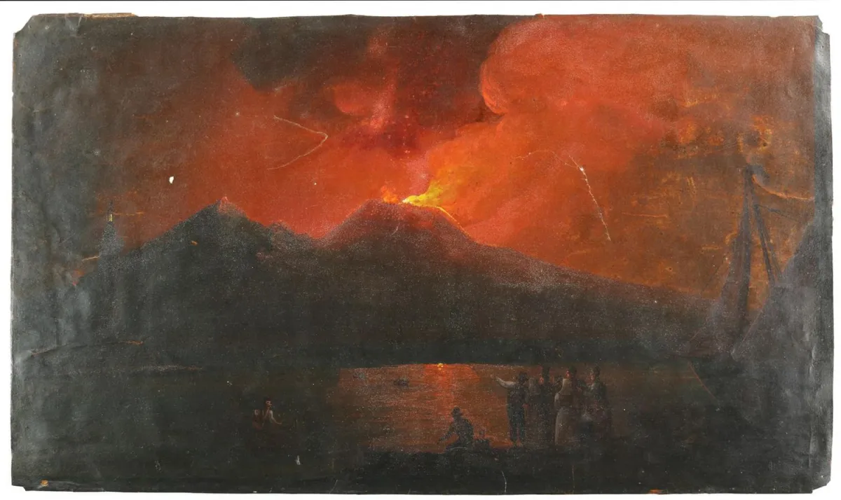 Vésuve – Vue sur le golfe de Naples et le Vésuve en éruption de nuit